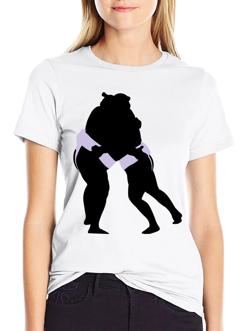 Sumo Wrestlers Graphic Tee - Black Cotton Blend