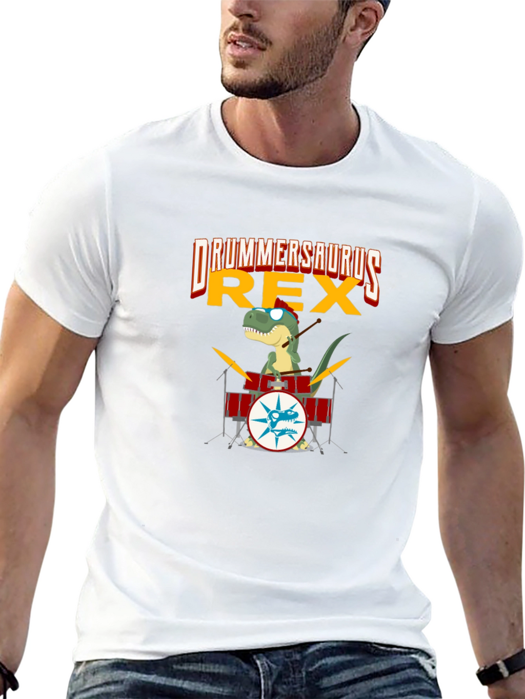 Drummersaurus Rex T-Shirt - Music & Dinosaur Lover Tee