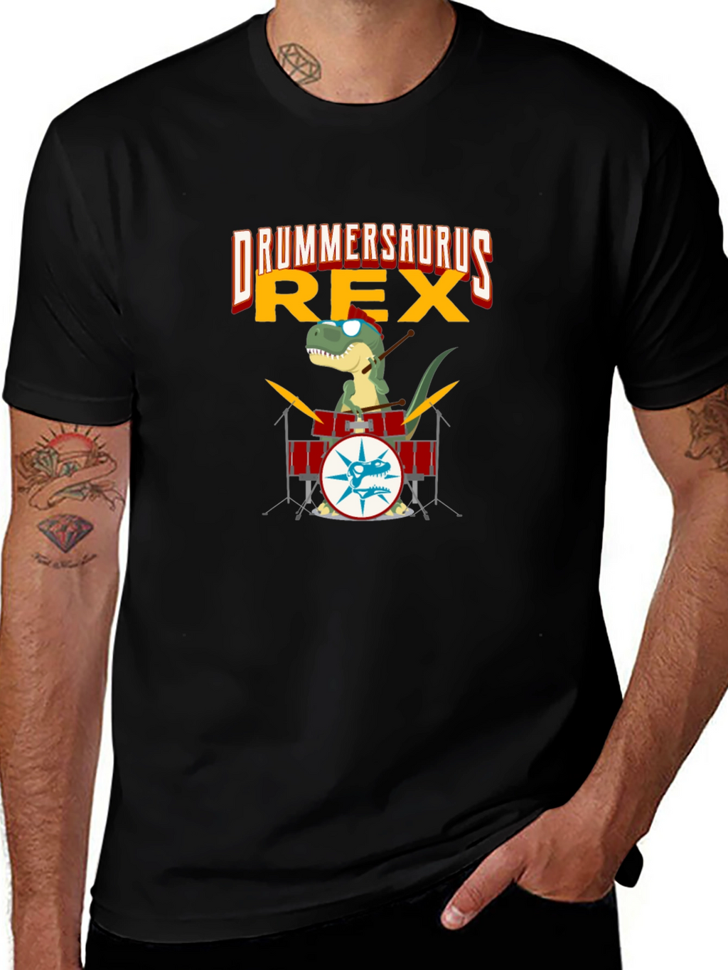 Drummersaurus Rex T-Shirt - Music & Dinosaur Lover Tee
