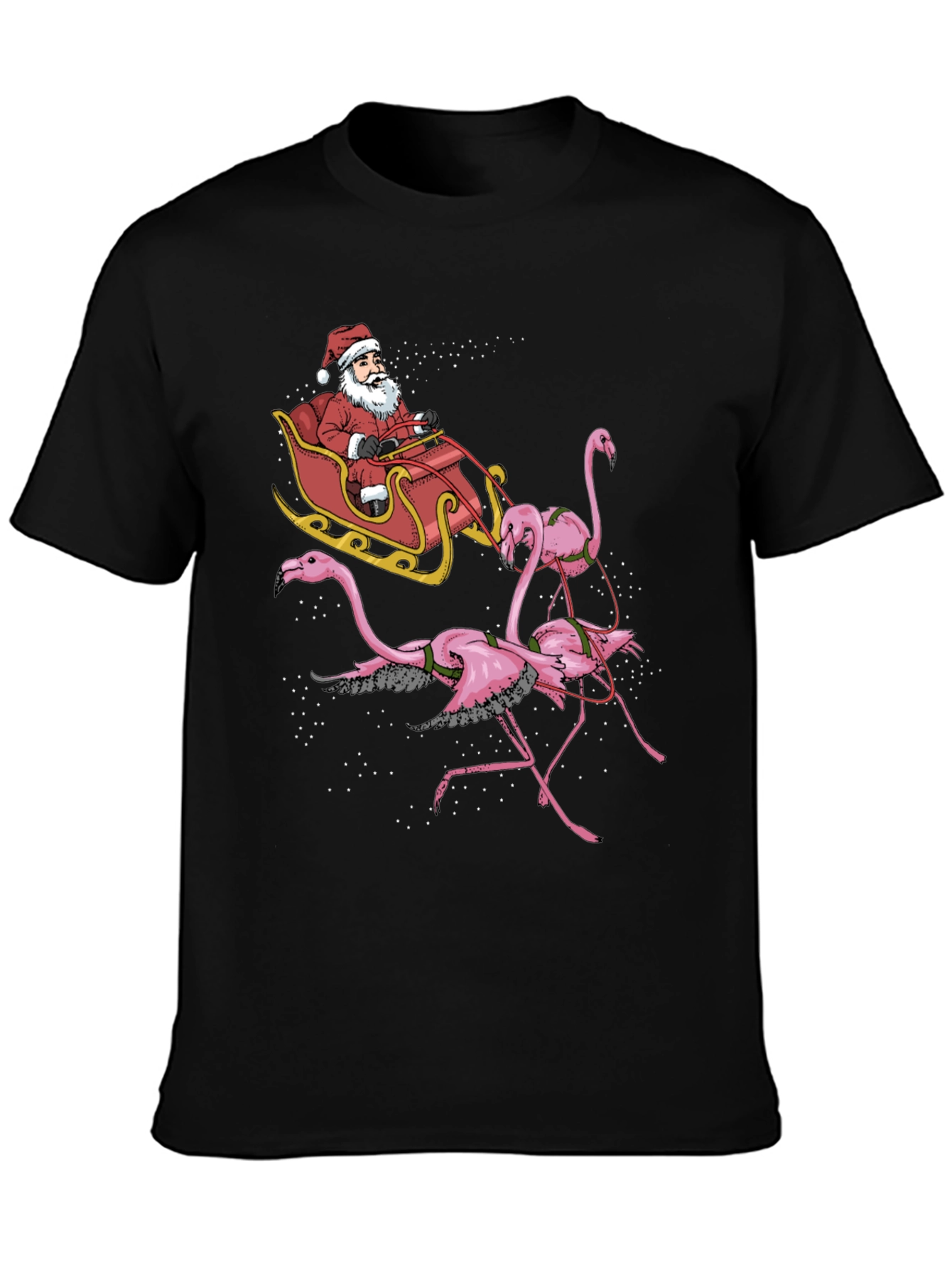 Flamingo Santa Sleigh T-Shirt