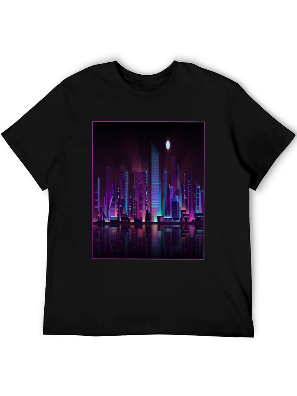 Cyberpunk Cityscape Graphic Tee - Black
