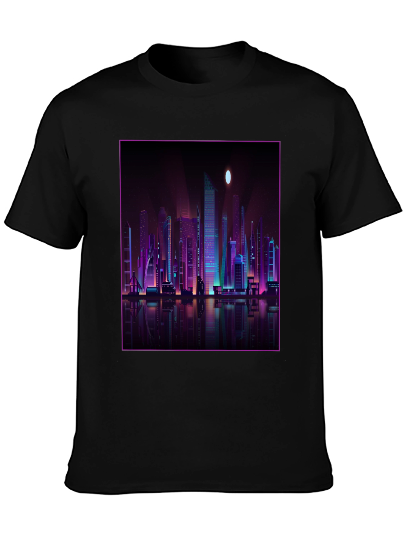 Cyberpunk Cityscape Graphic Tee - Black