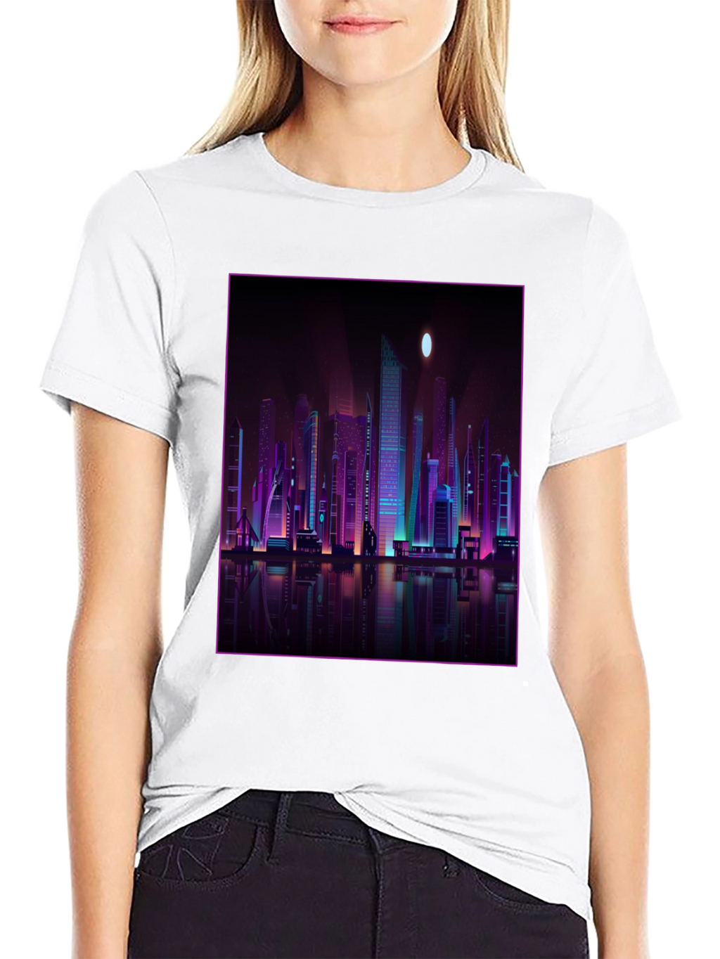 Cyberpunk Cityscape Graphic Tee - Black