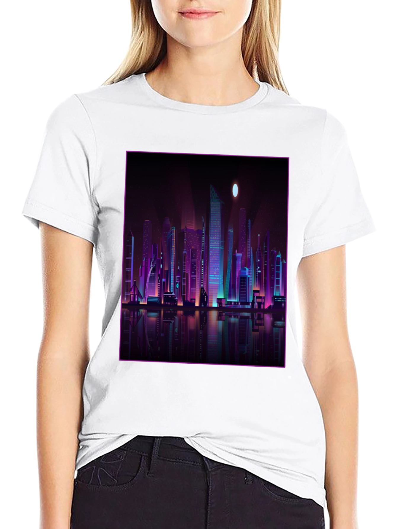 Cyberpunk Cityscape Graphic Tee - Black