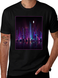 Cyberpunk Cityscape Graphic Tee - Black