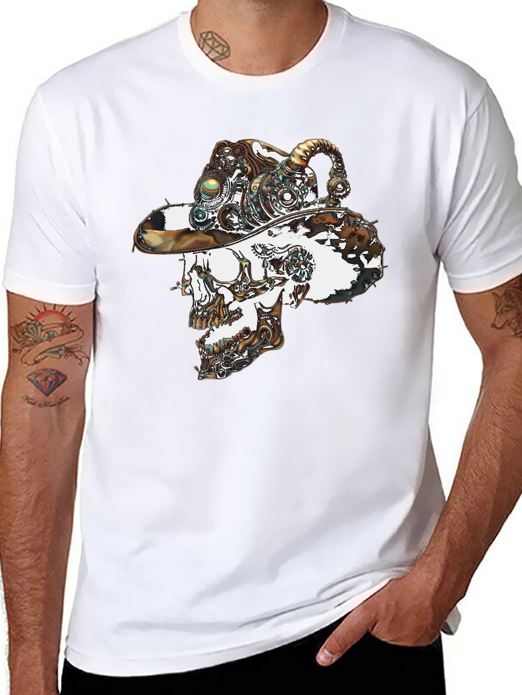 Steampunk Skull Graphic Tee - Cool Novelty T-Shirt