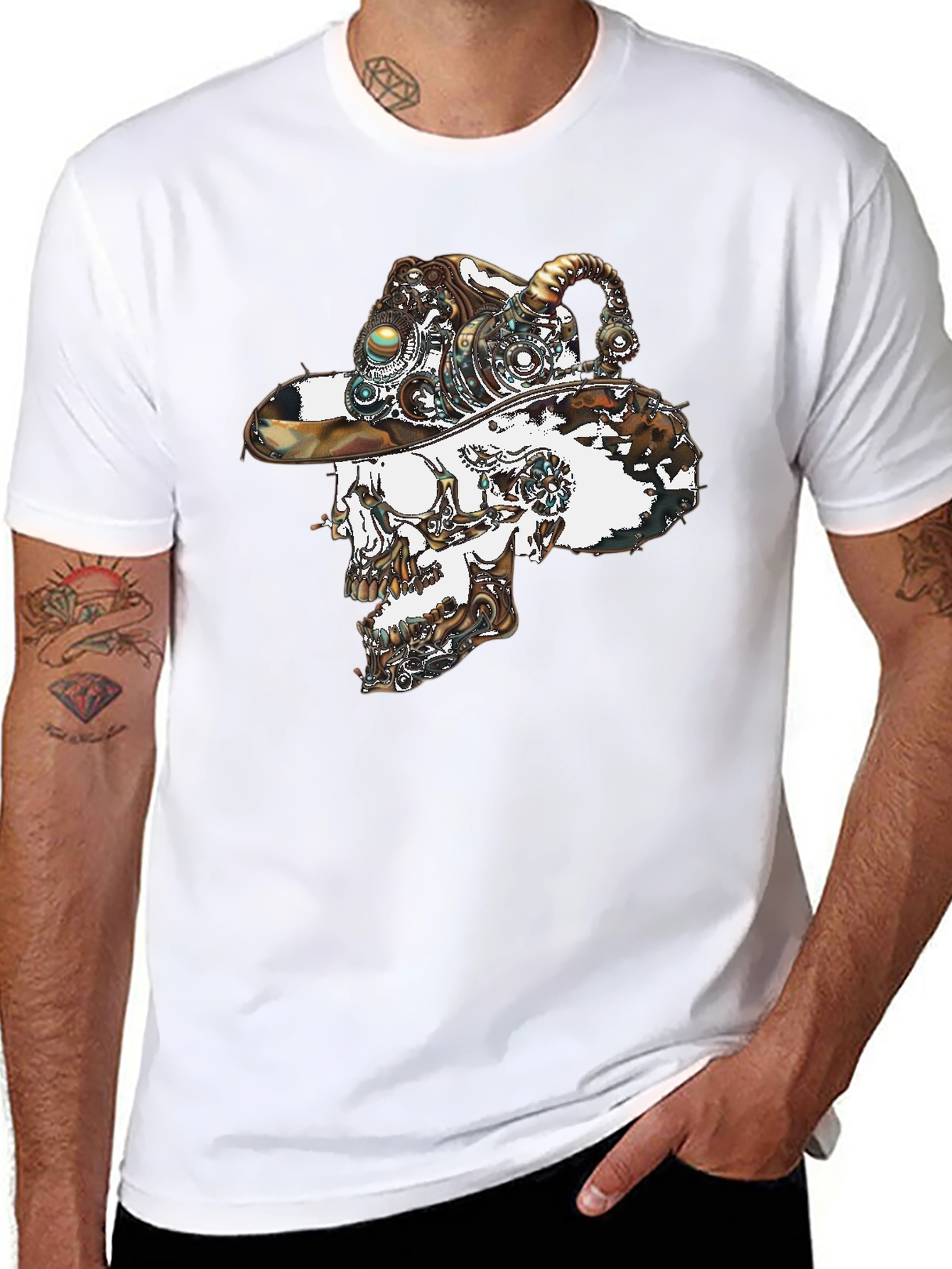 Steampunk Skull Graphic Tee - Cool Novelty T-Shirt