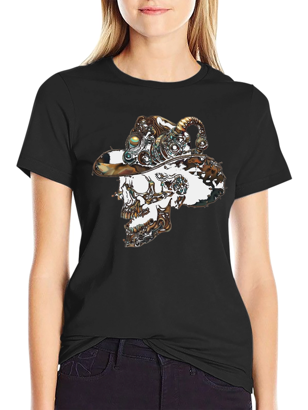 Steampunk Skull Graphic Tee - Cool Novelty T-Shirt