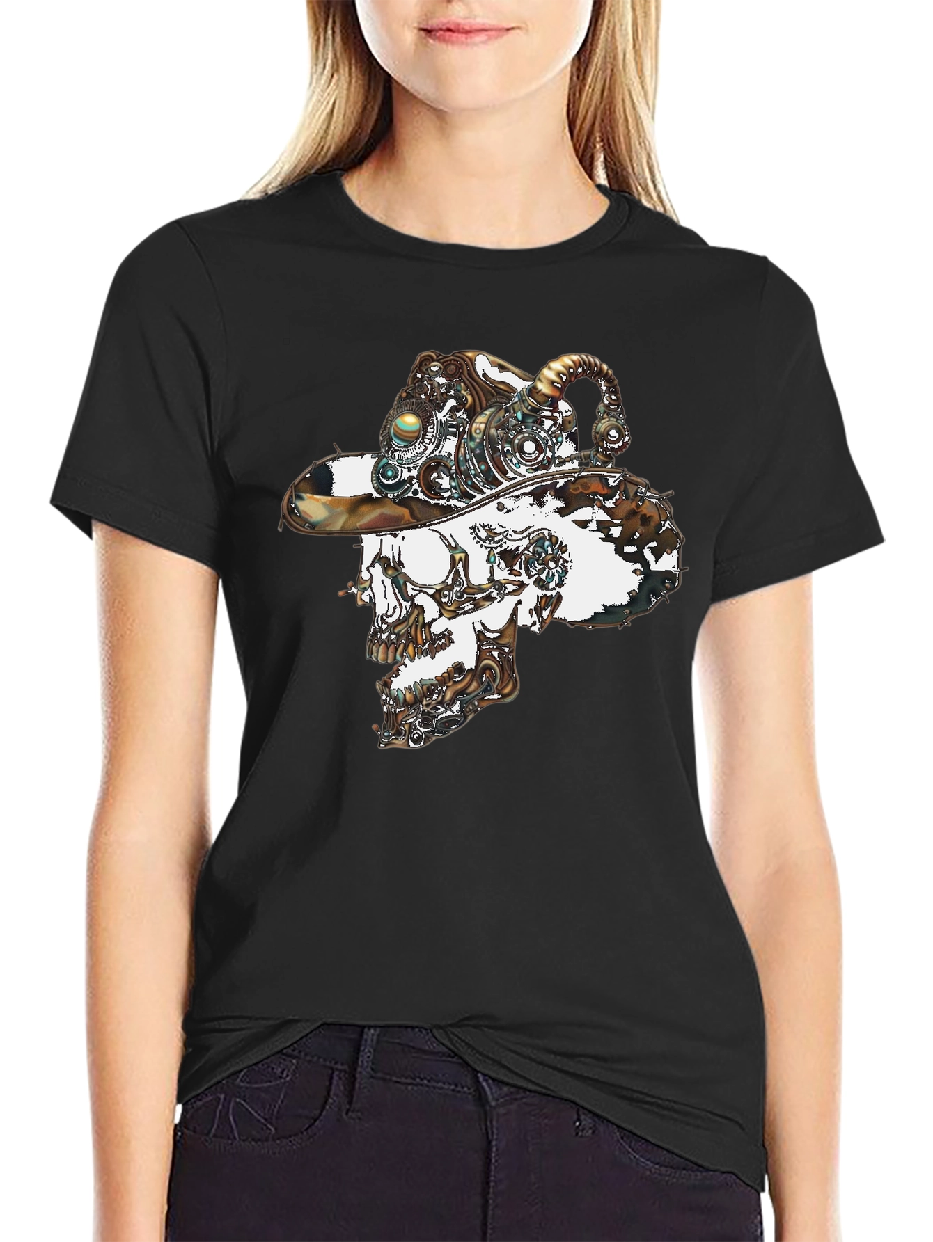 Steampunk Skull Graphic Tee - Cool Novelty T-Shirt