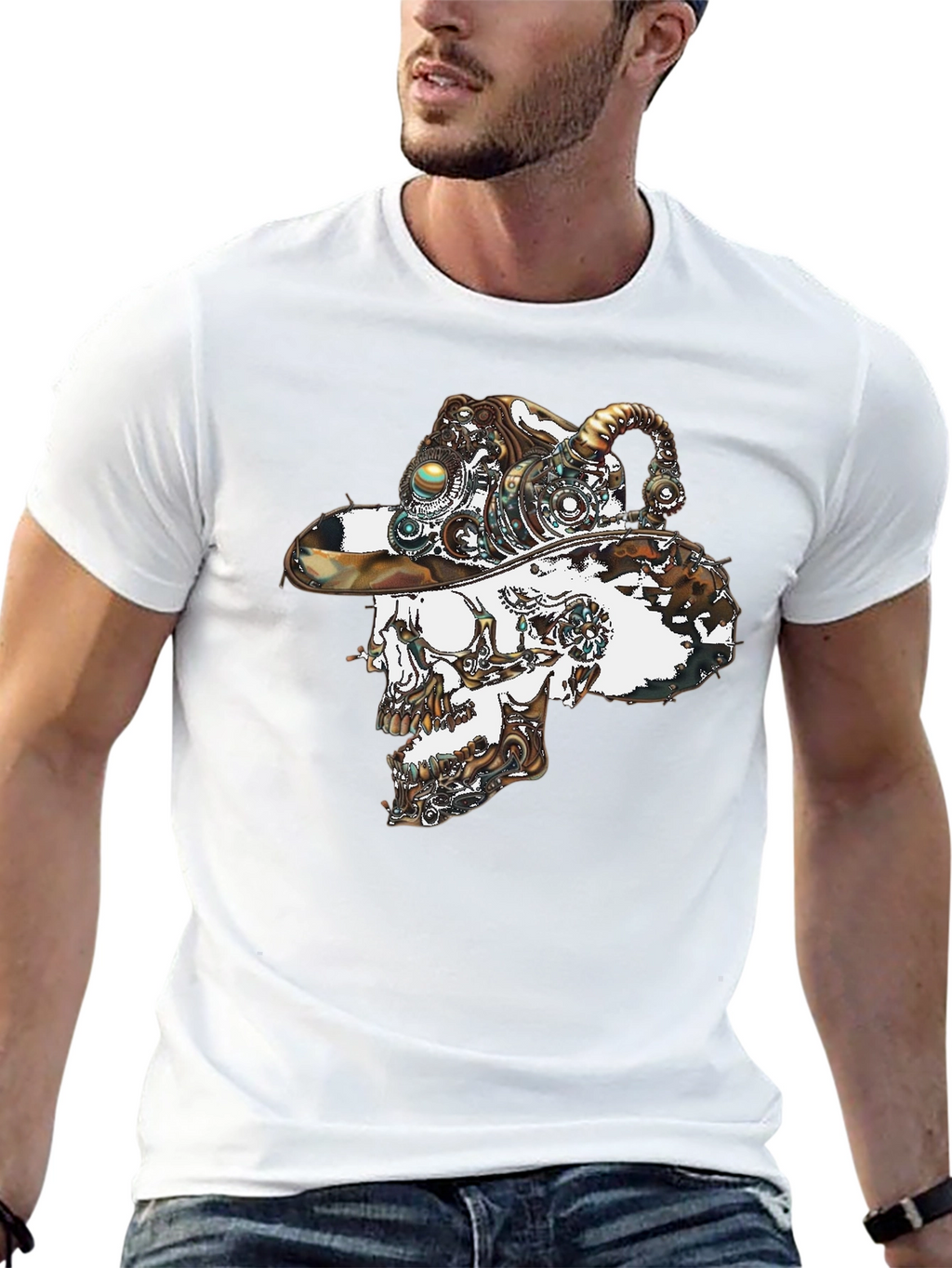 Steampunk Skull Graphic Tee - Cool Novelty T-Shirt