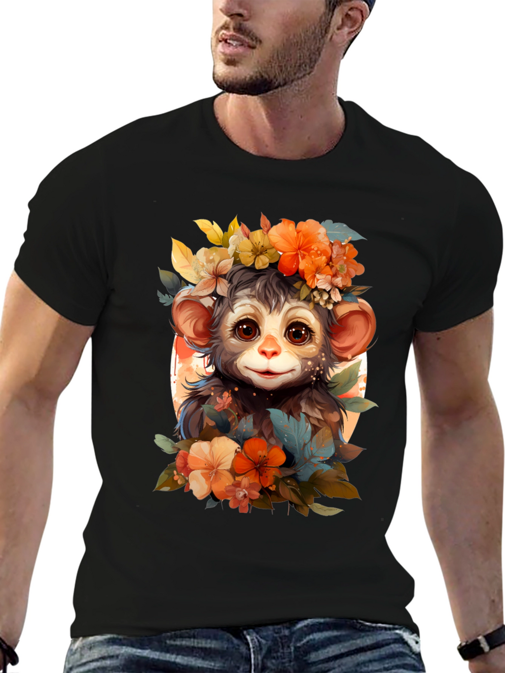 Floral Monkey Graphic Tee - Unique Design