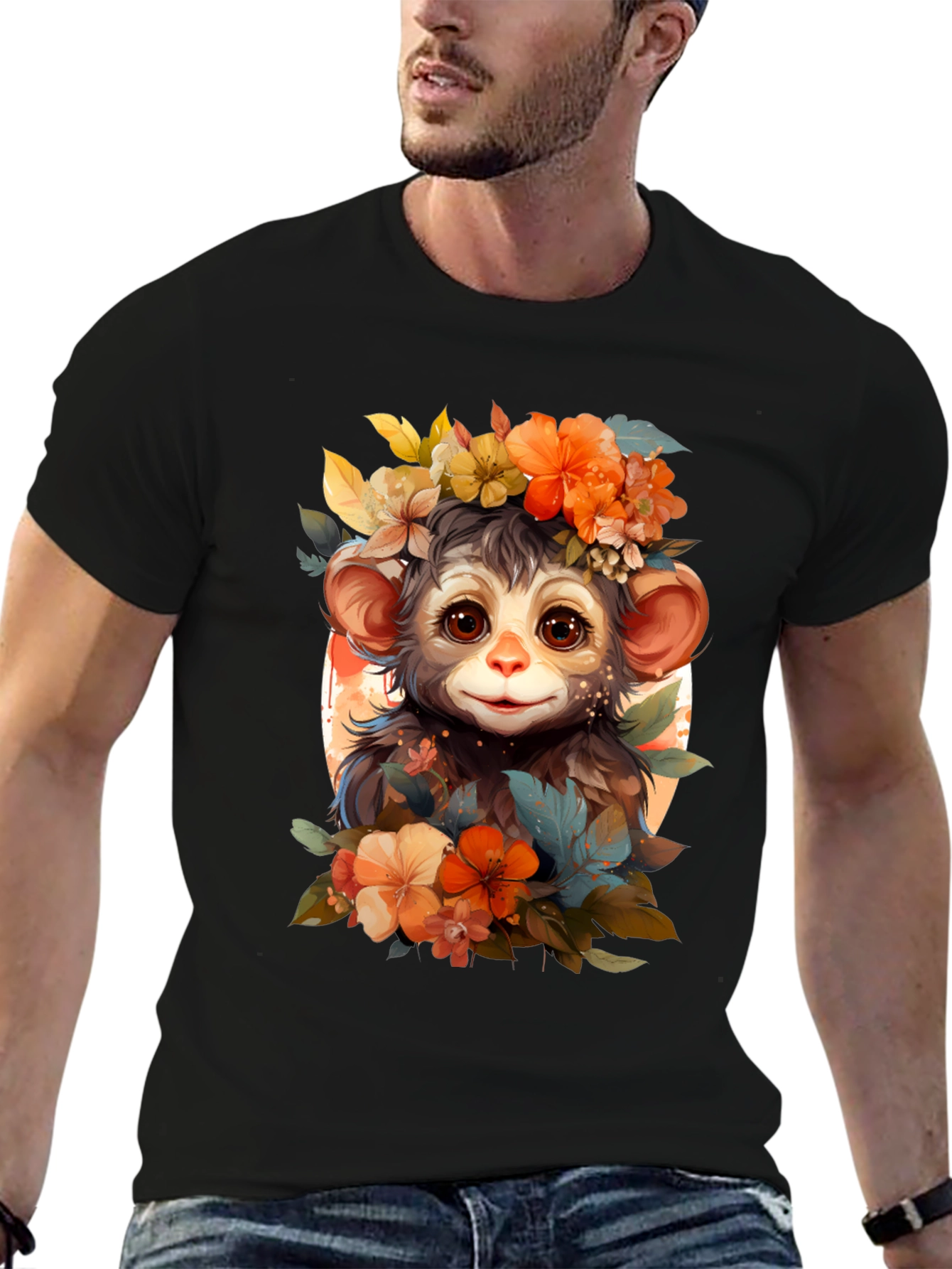 Floral Monkey Graphic Tee - Unique Design