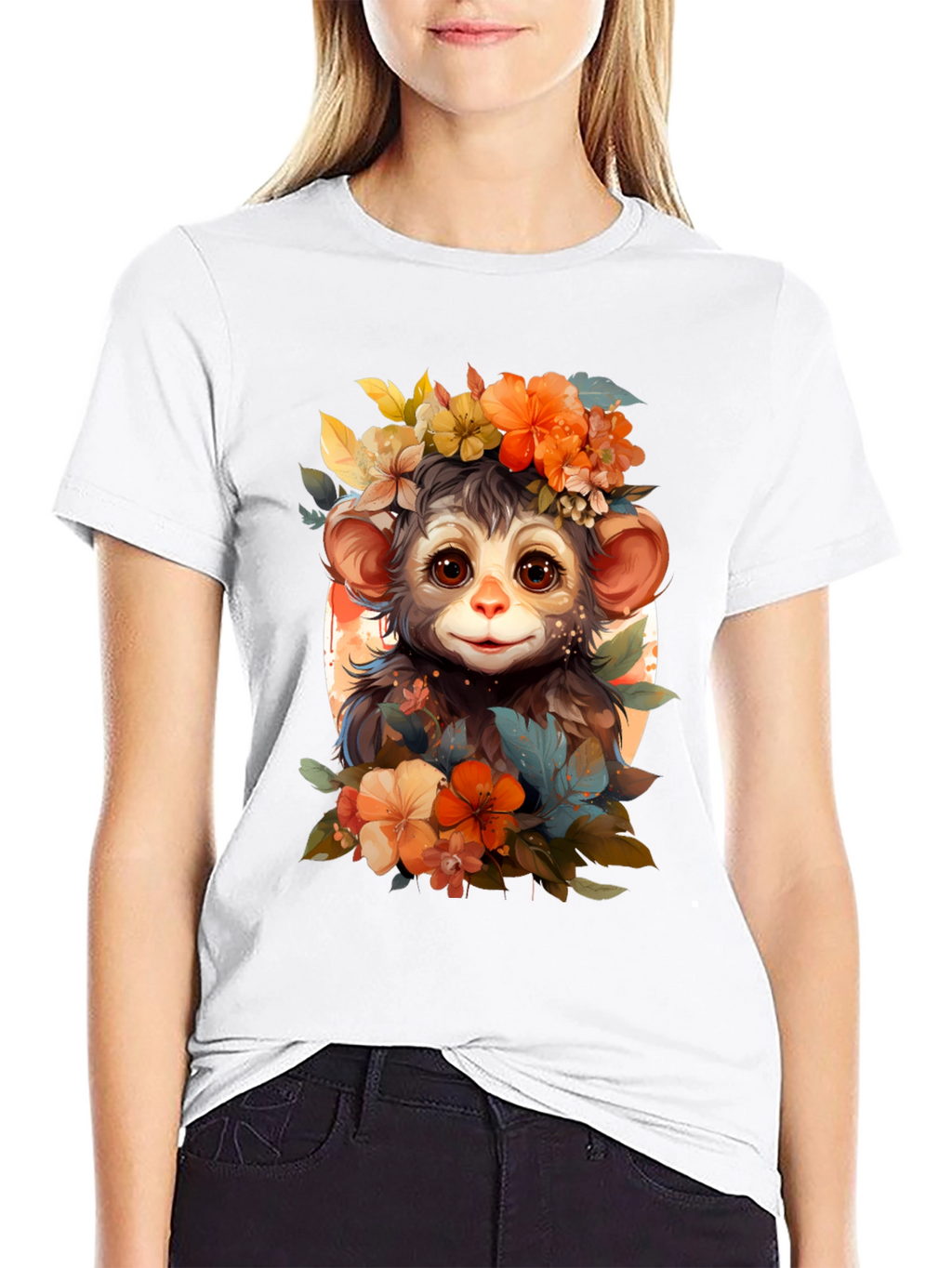 Floral Monkey Graphic Tee - Unique Design