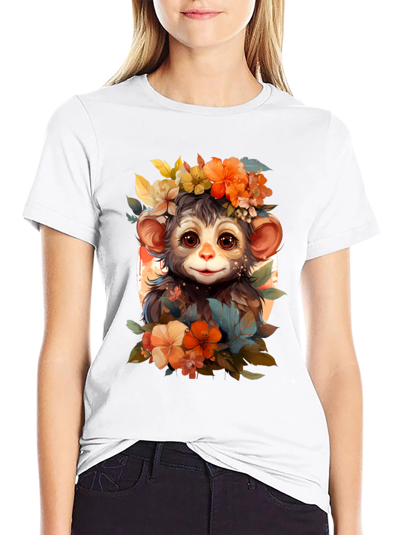 Floral Monkey Graphic Tee - Unique Design