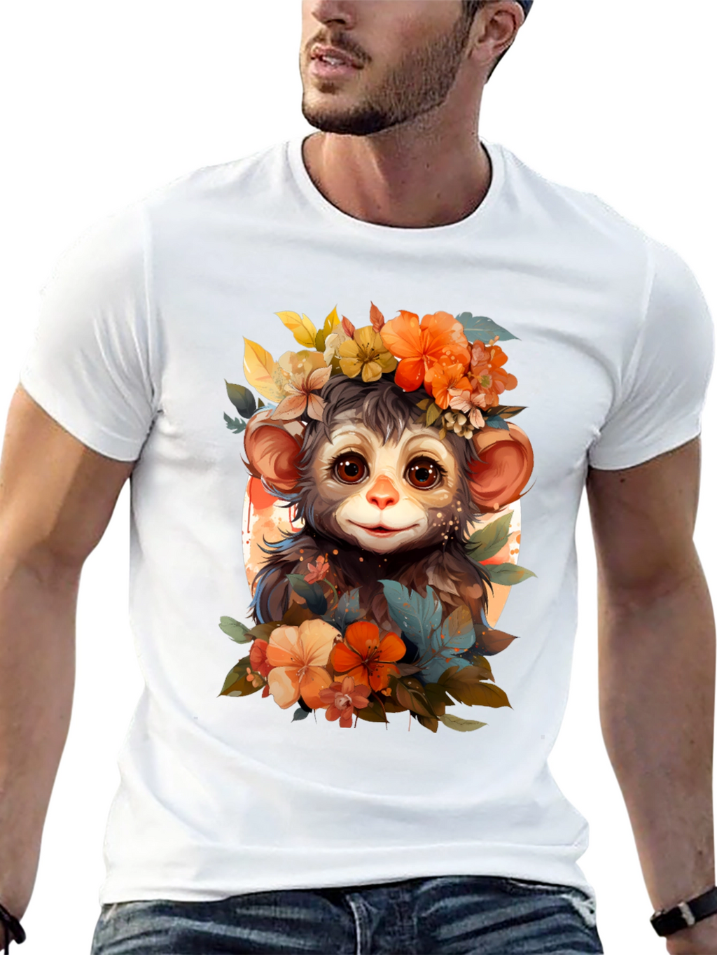 Floral Monkey Graphic Tee - Unique Design