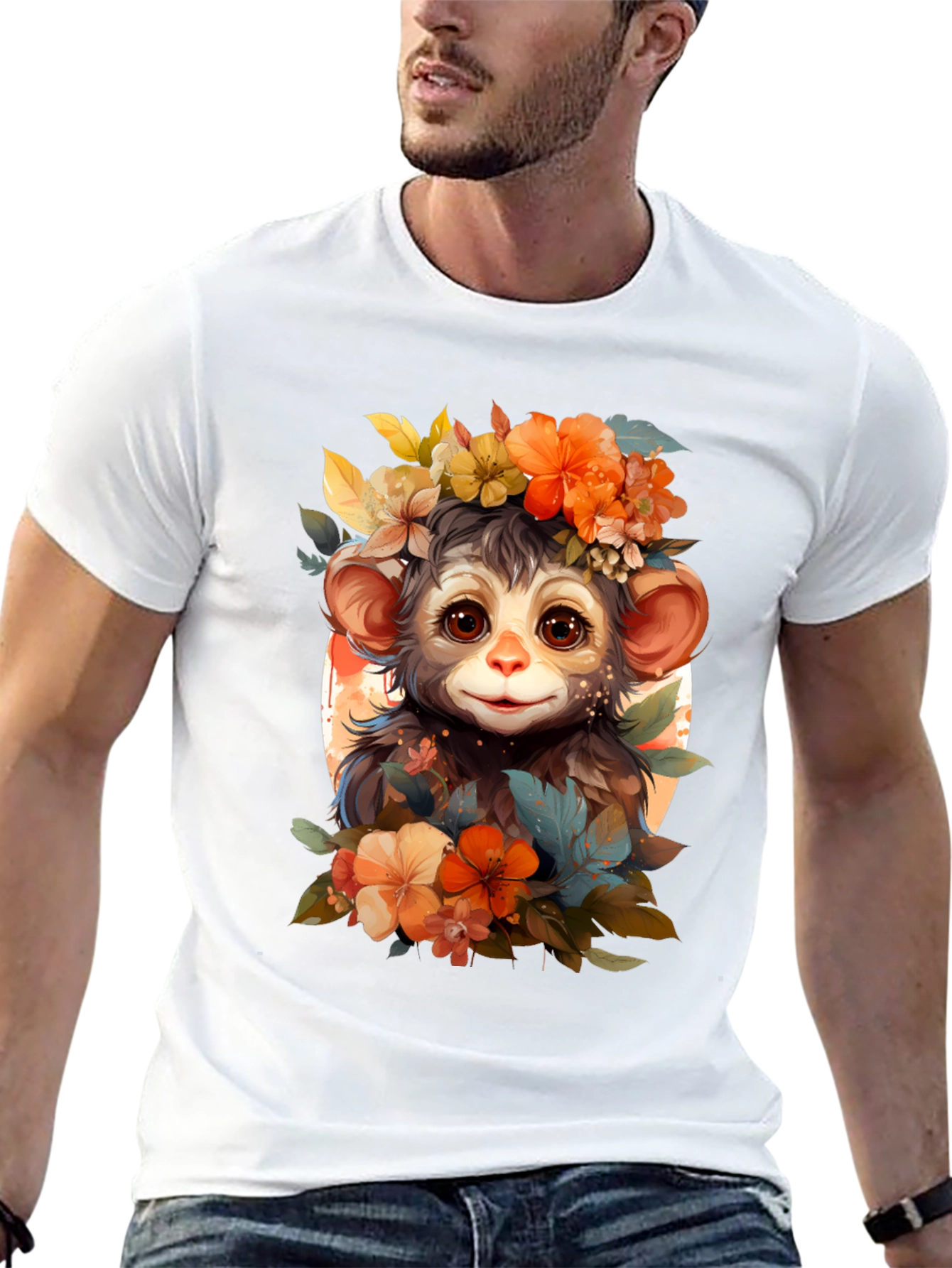 Floral Monkey Graphic Tee - Unique Design