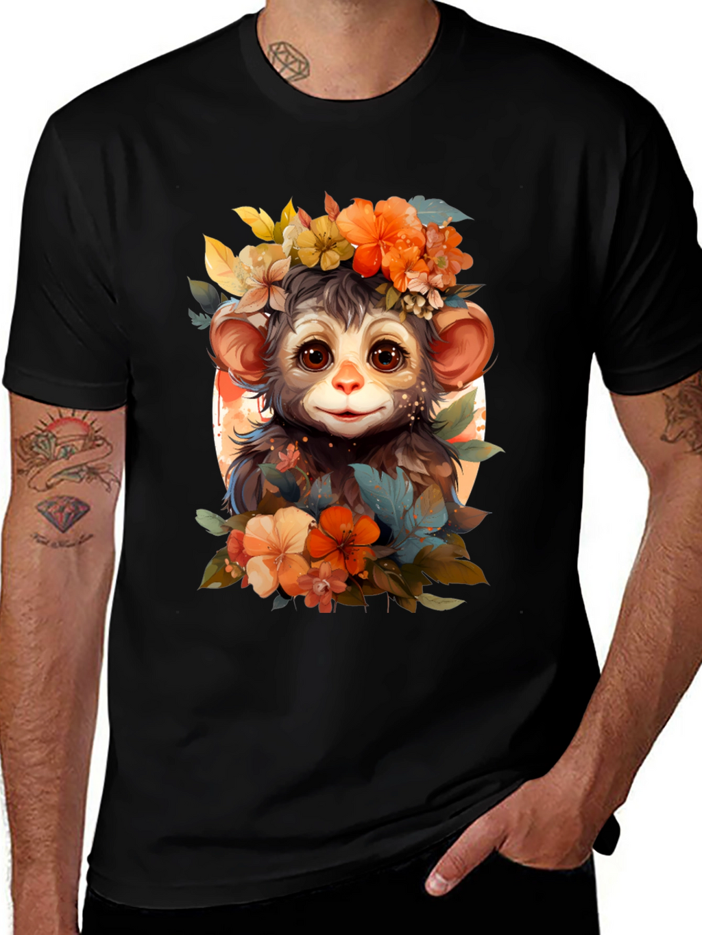 Floral Monkey Graphic Tee - Unique Design
