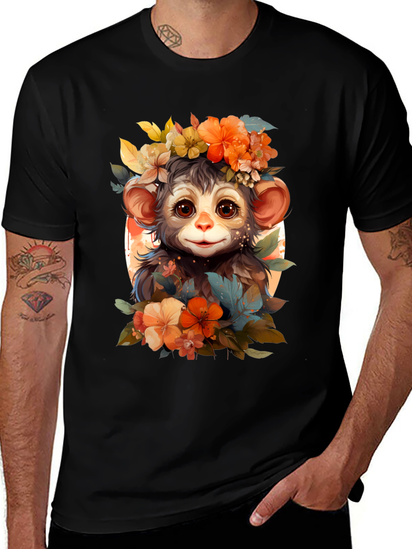 Floral Monkey Graphic Tee - Unique Design