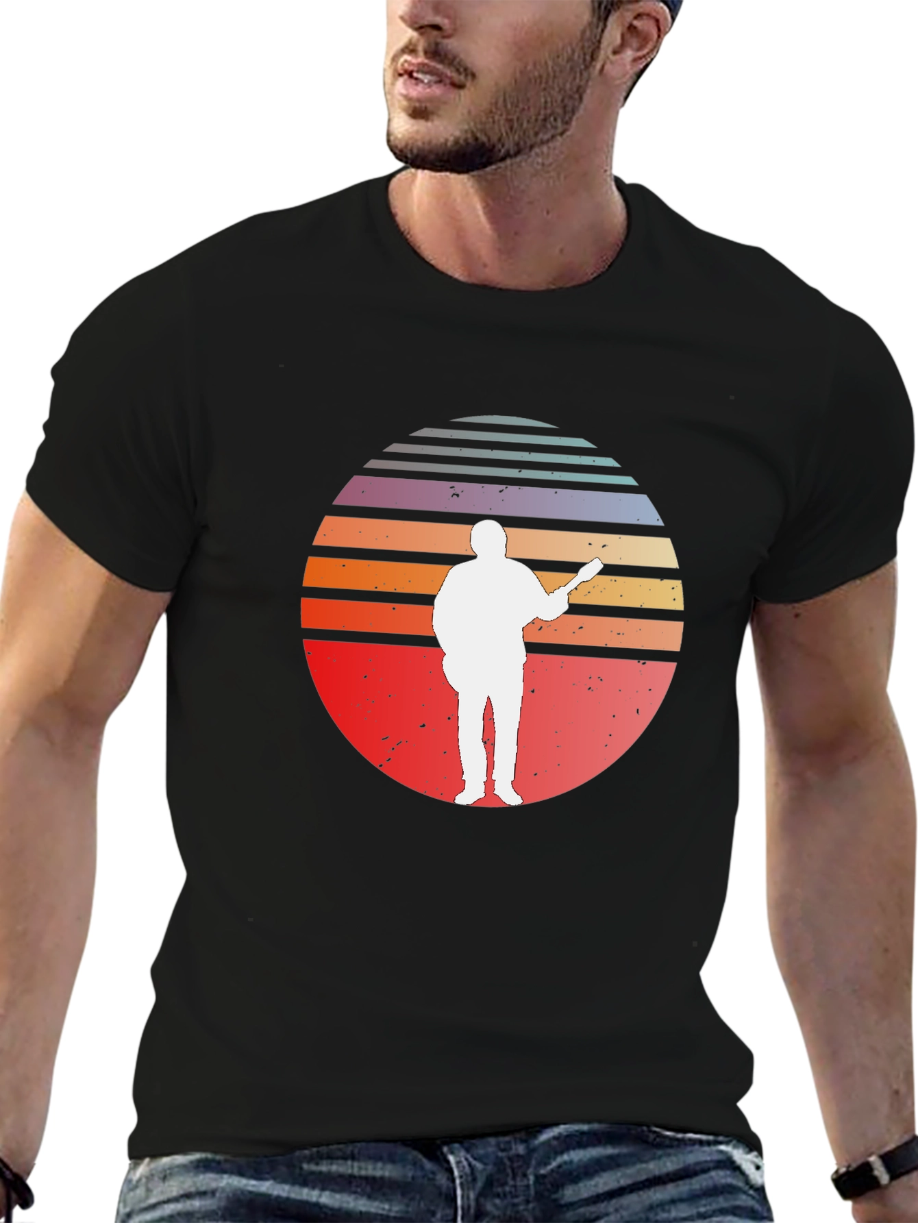 Retro Sunset Guitar Player T-Shirt