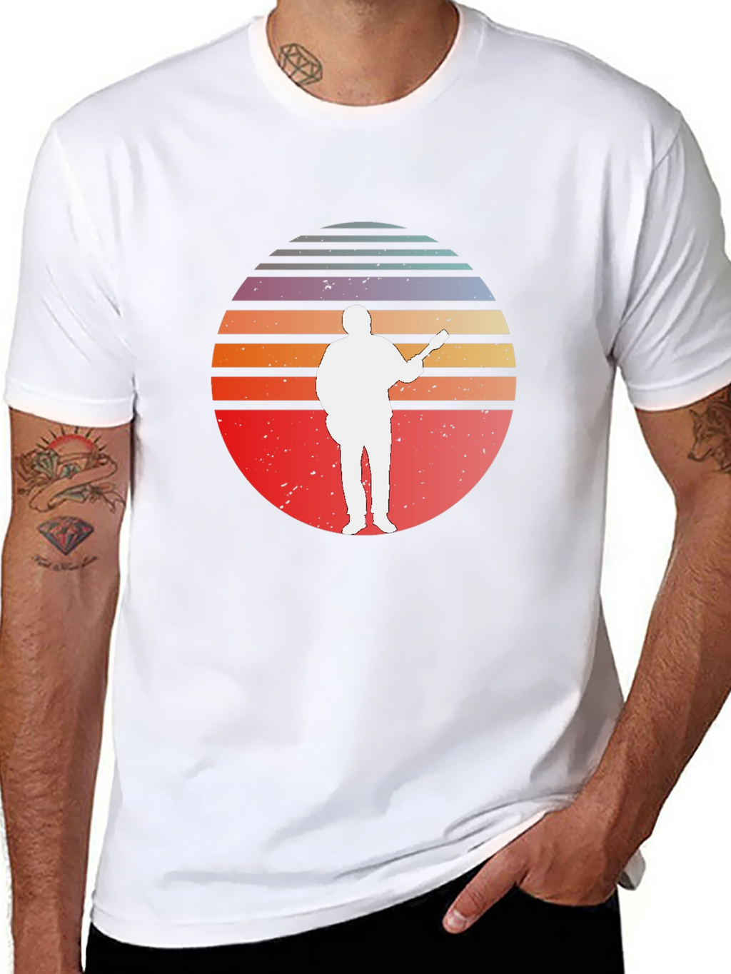 Retro Sunset Guitar Player T-Shirt