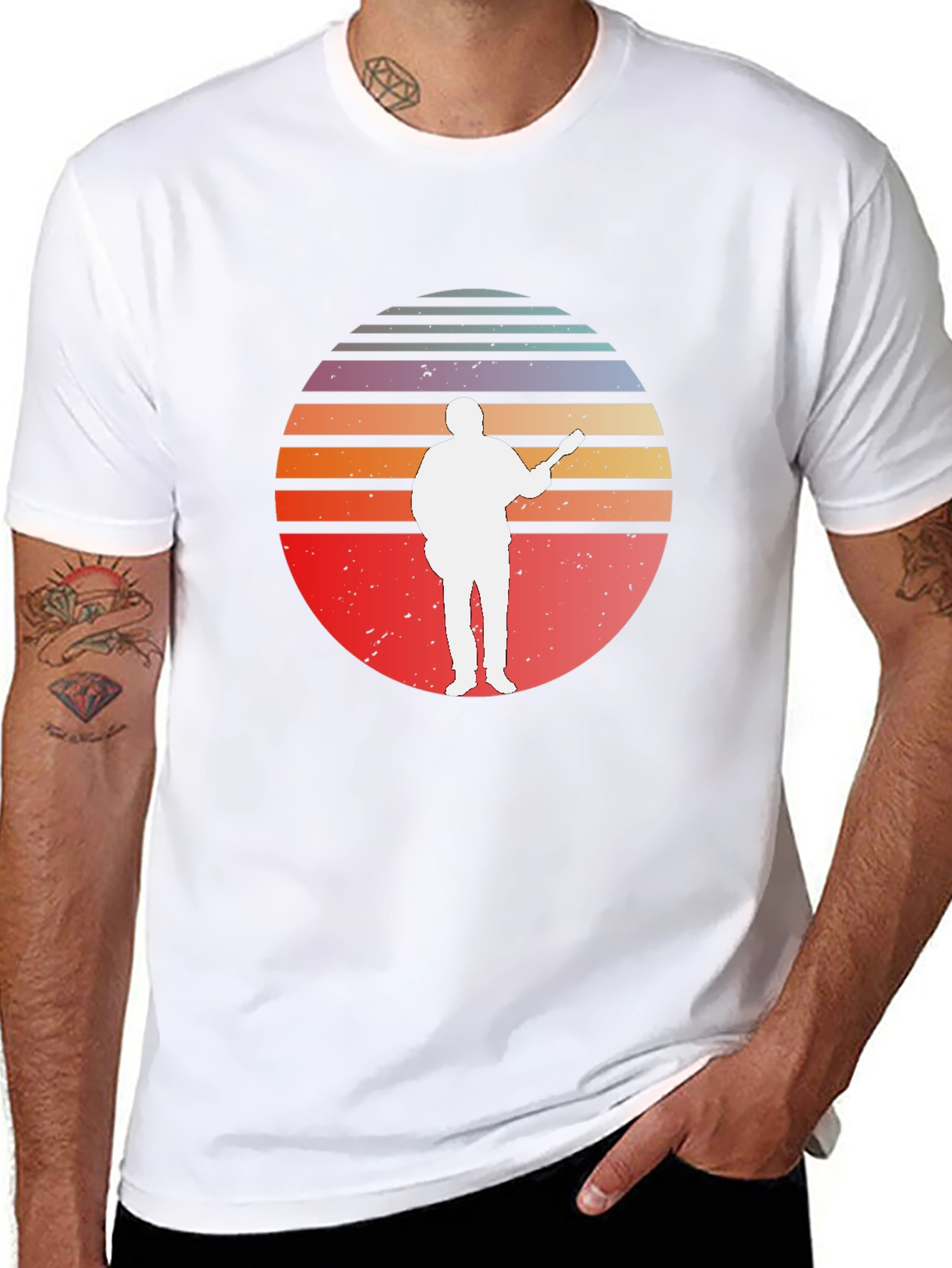 Retro Sunset Guitar Player T-Shirt