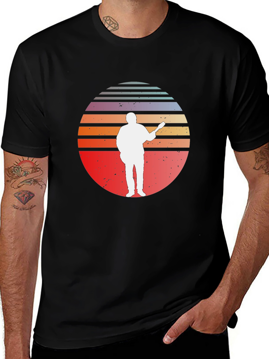 Retro Sunset Guitar Player T-Shirt