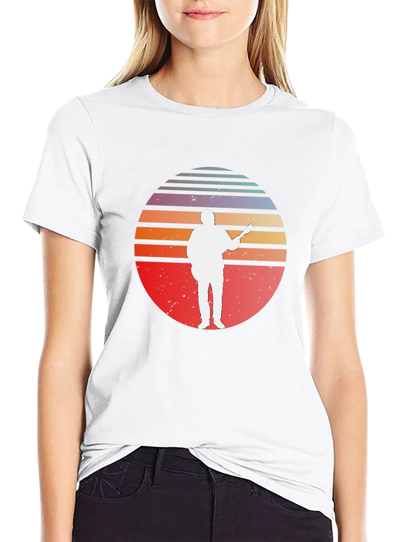 Retro Sunset Guitar Player T-Shirt