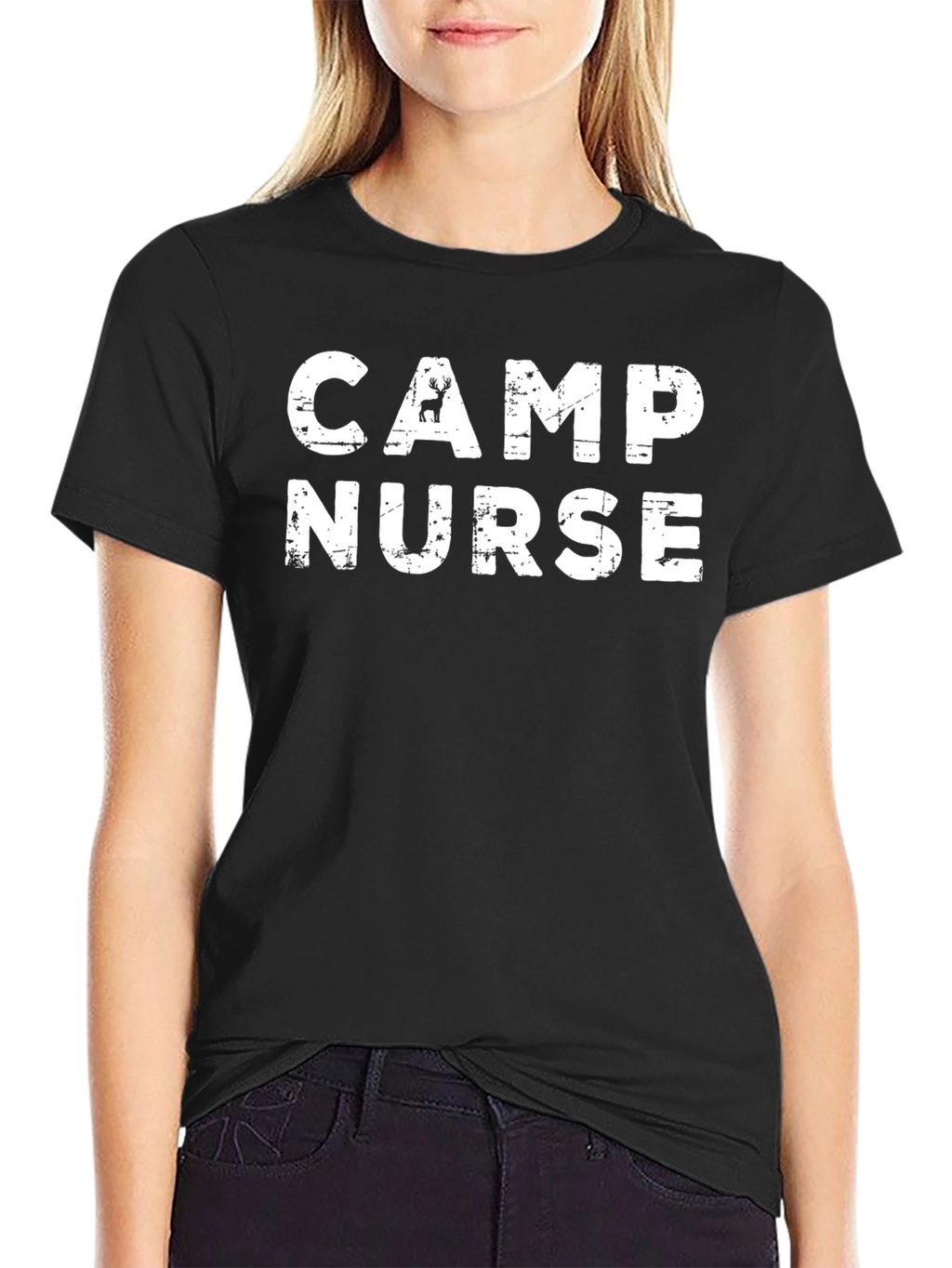 Camp Nurse Tee - Distressed Style Black Cotton T-Shirt