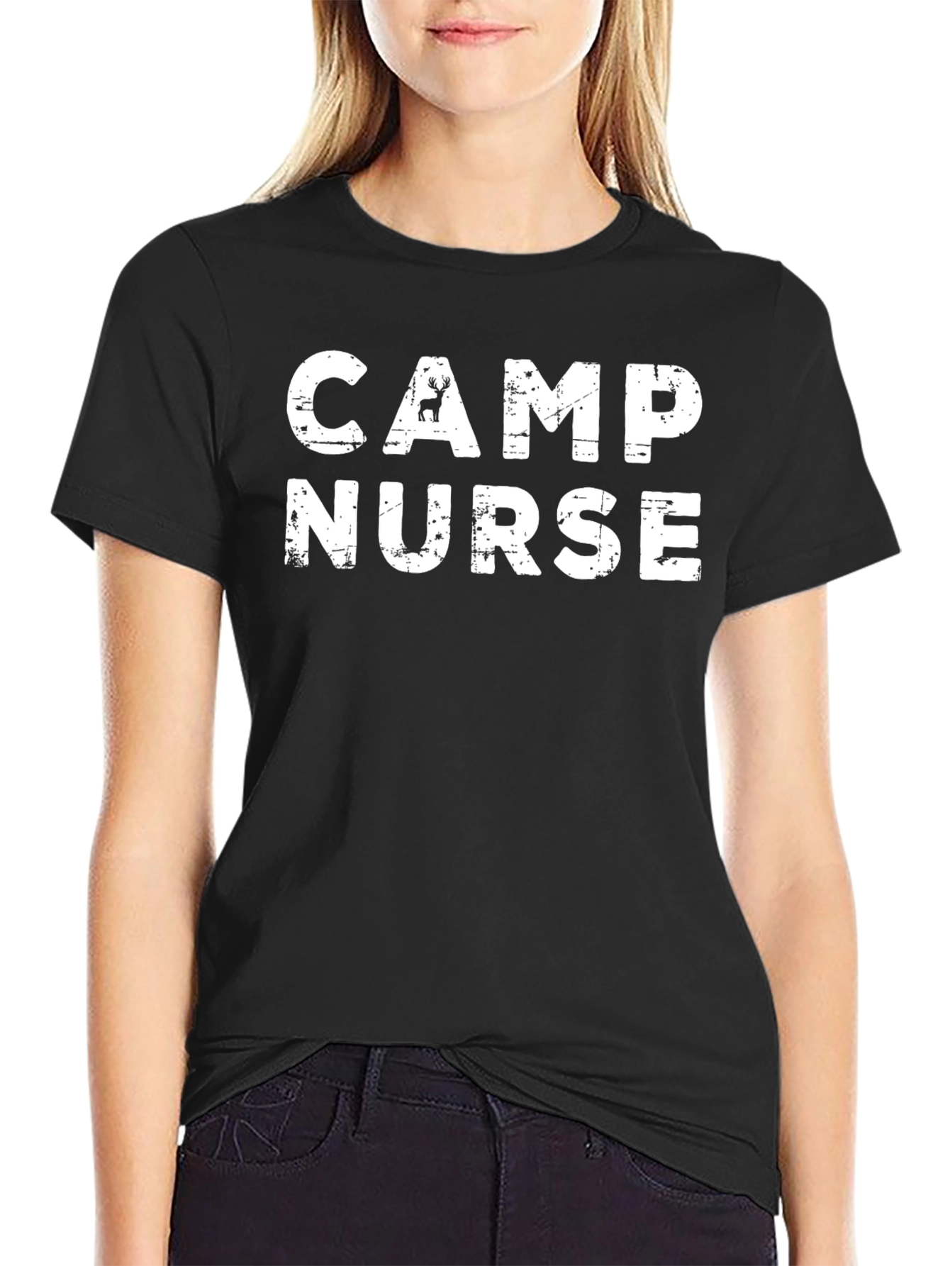 Camp Nurse Tee - Distressed Style Black Cotton T-Shirt