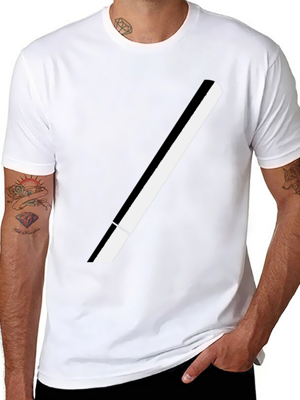 Modern Black T-Shirt with Bold White Stripe Design