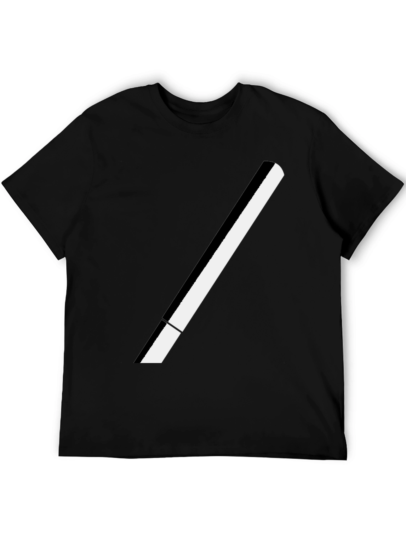 Modern Black T-Shirt with Bold White Stripe Design