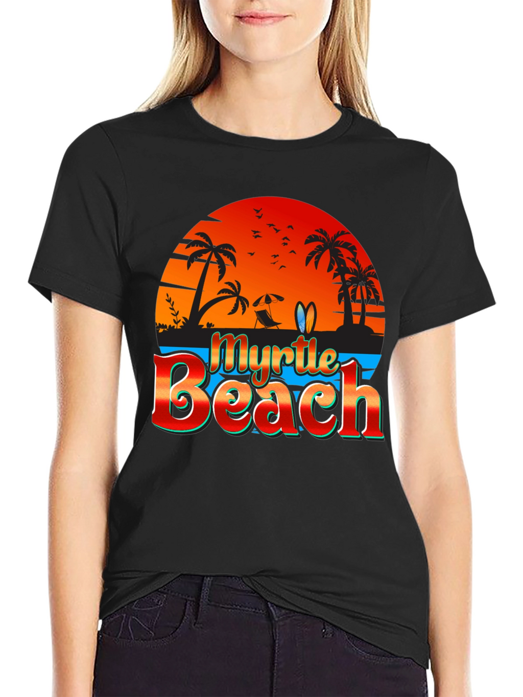 Myrtle Beach Black T-Shirt Vacation Style