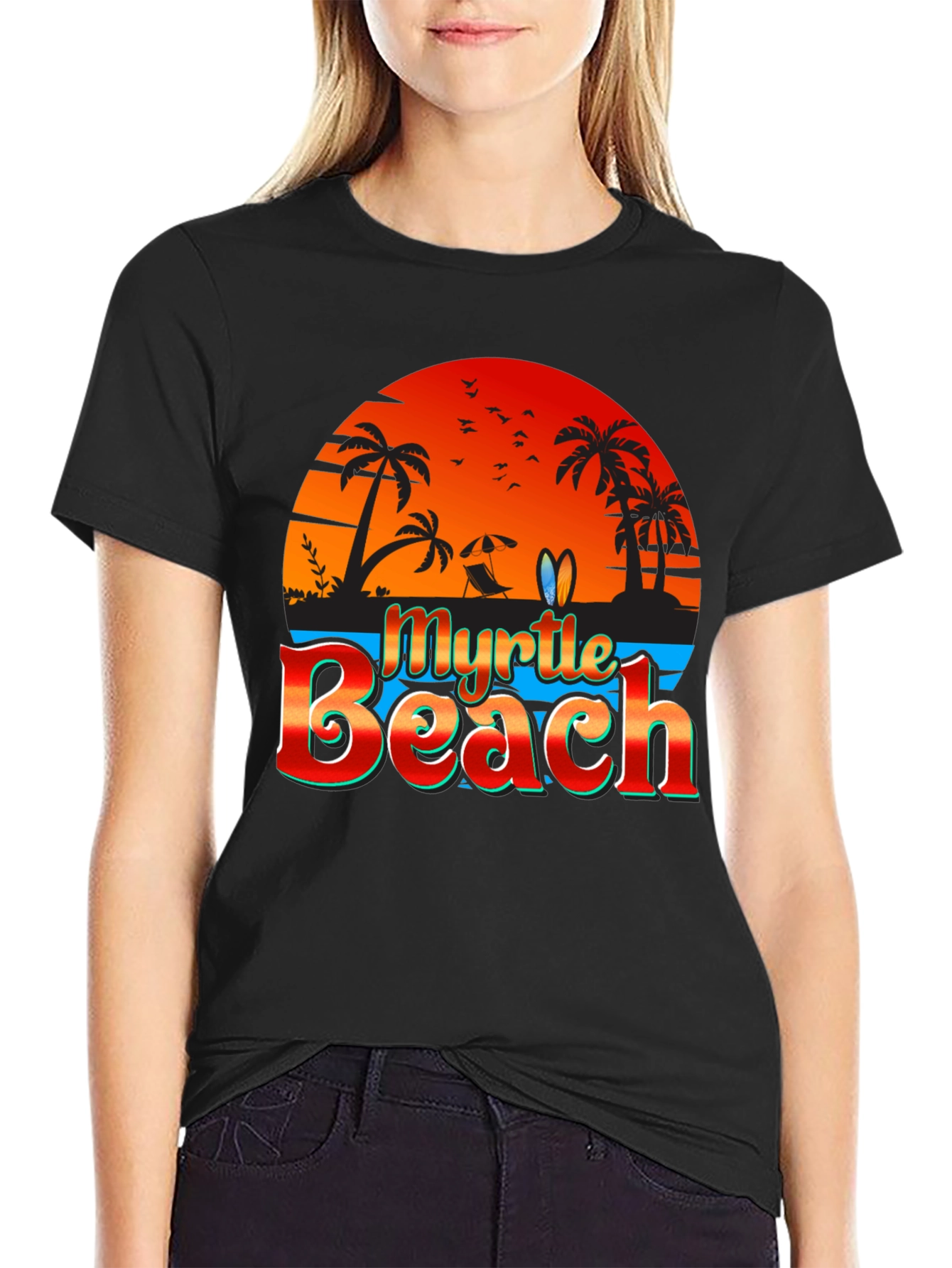 Myrtle Beach Black T-Shirt Vacation Style