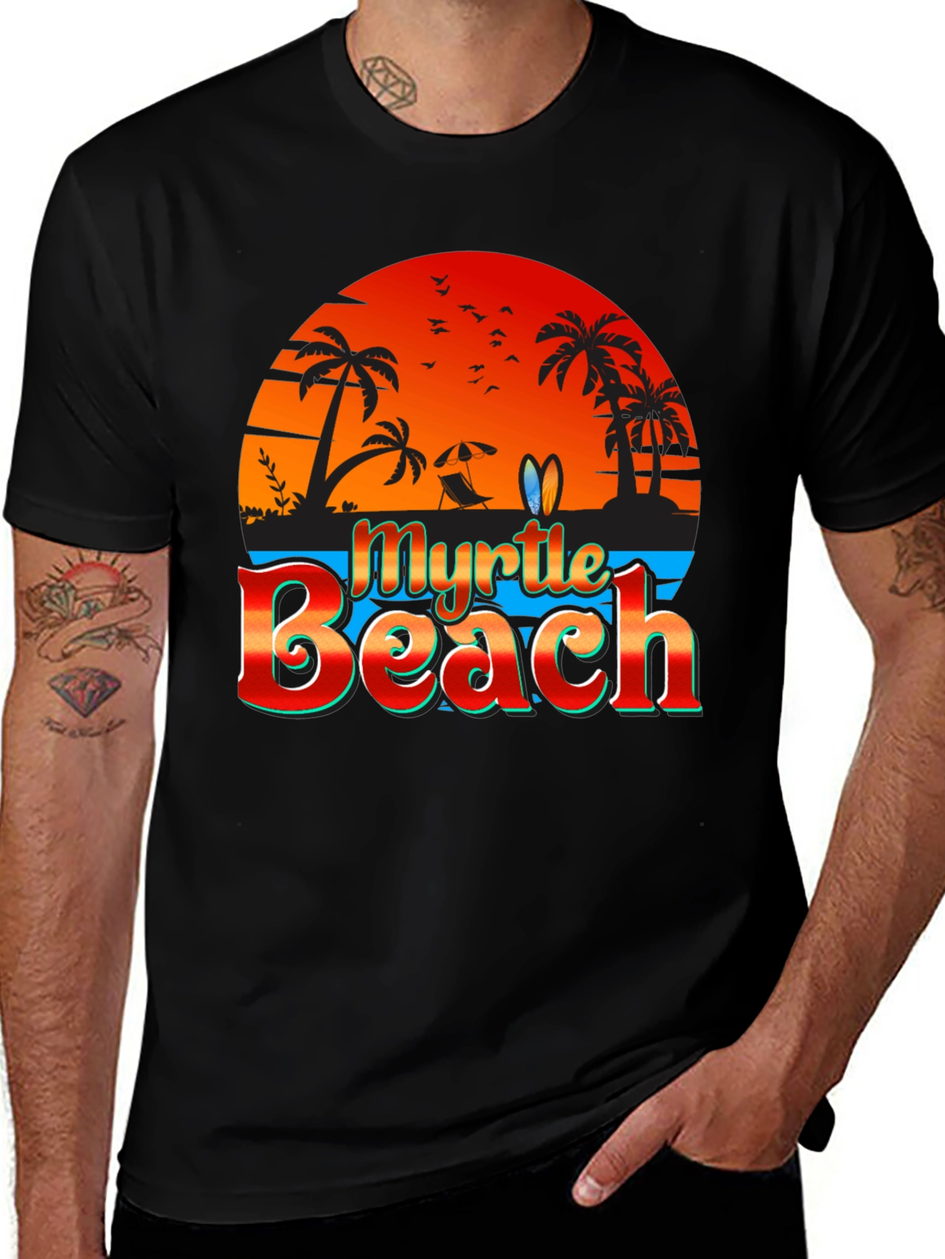 Myrtle Beach Black T-Shirt Vacation Style