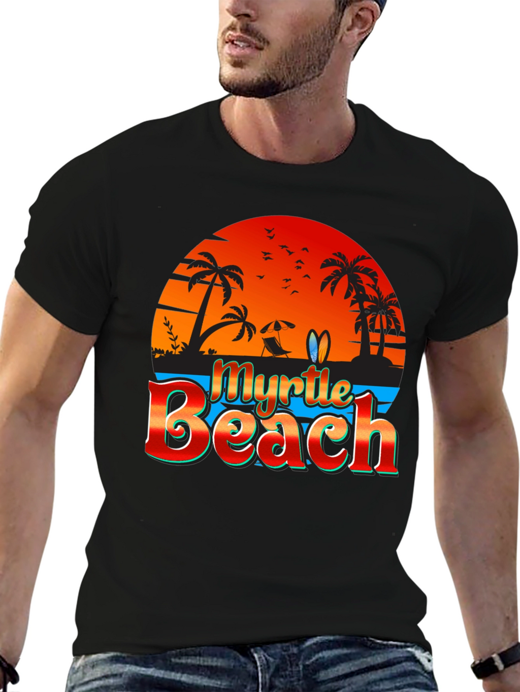Myrtle Beach Black T-Shirt Vacation Style