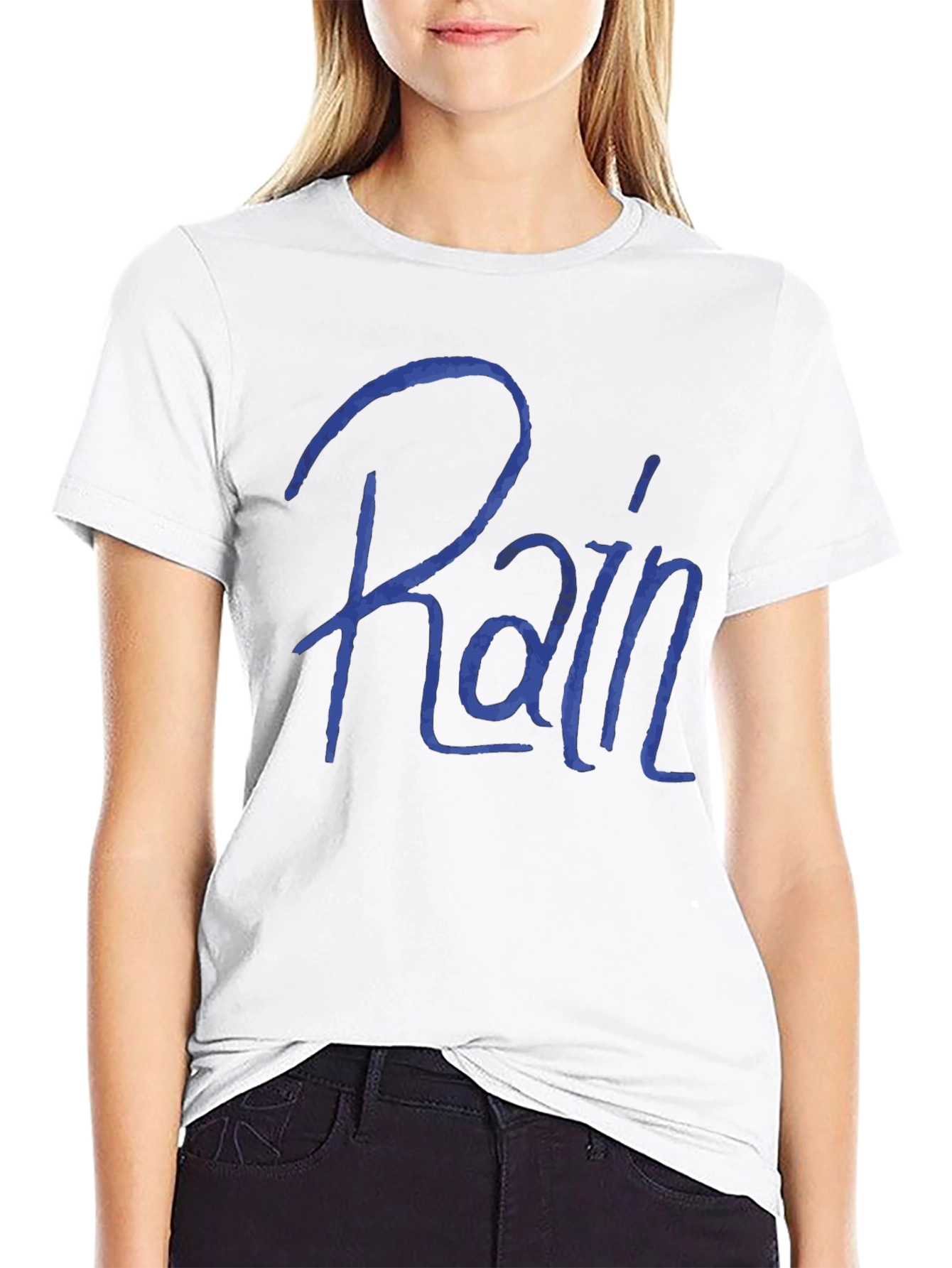 Rain T-Shirt - Blue Script Black Tee