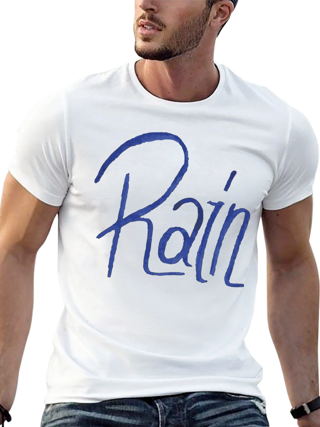 Rain T-Shirt - Blue Script Black Tee