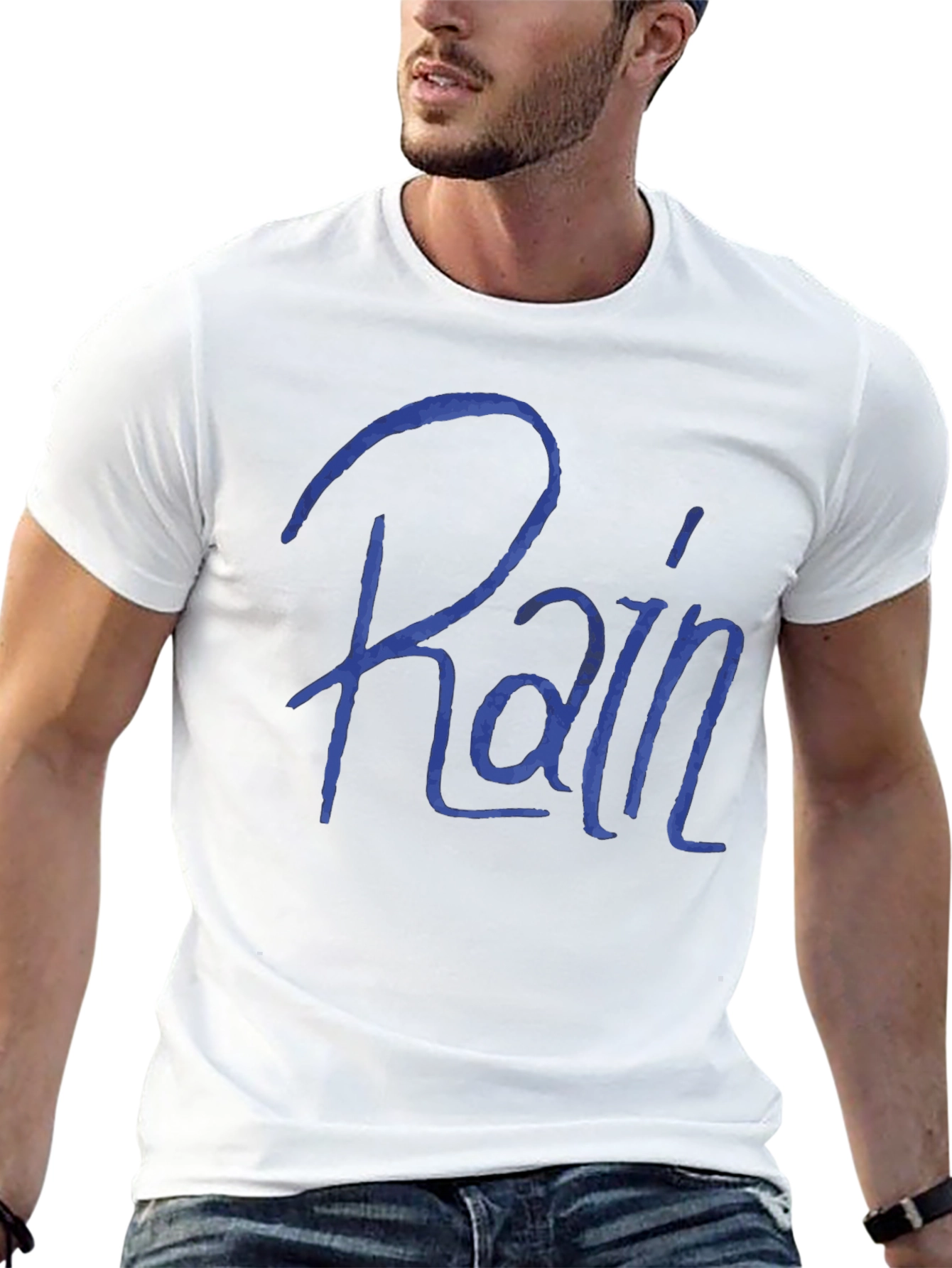Rain T-Shirt - Blue Script Black Tee