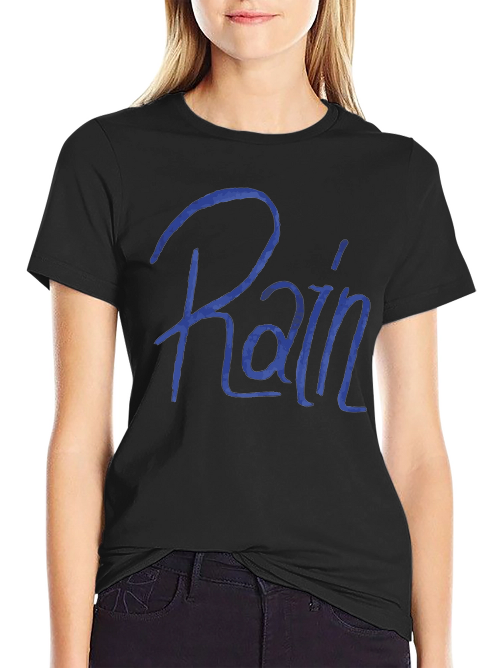 Rain T-Shirt - Blue Script Black Tee