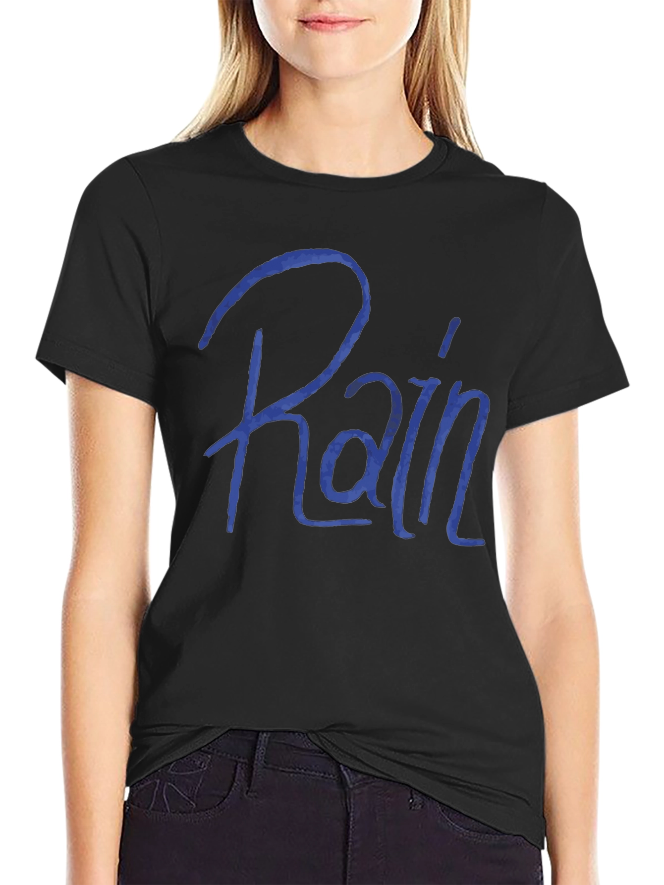 Rain T-Shirt - Blue Script Black Tee