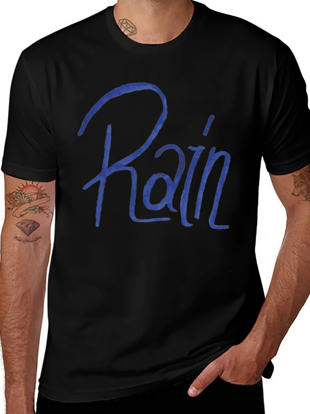 Rain T-Shirt - Blue Script Black Tee
