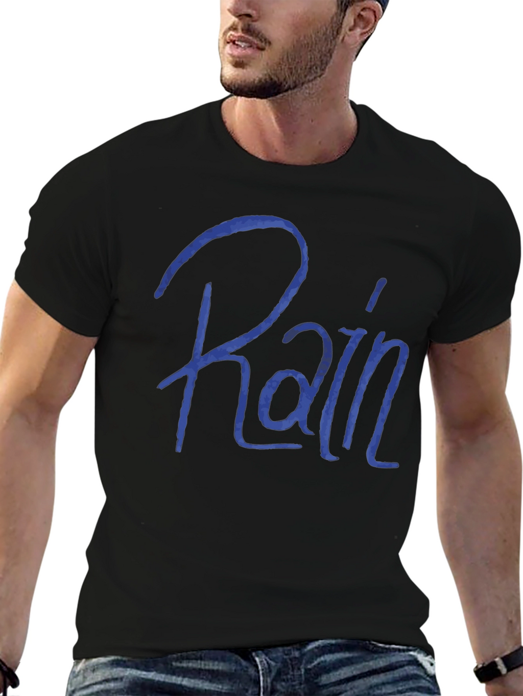Rain T-Shirt - Blue Script Black Tee