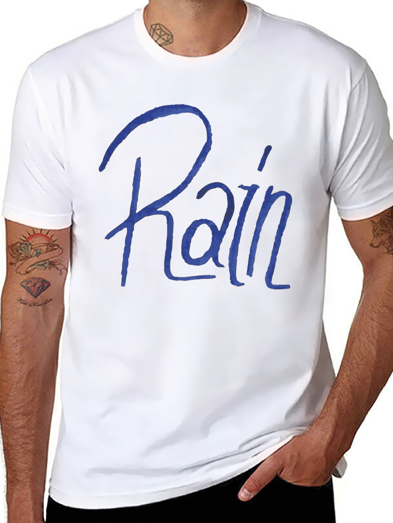 Rain T-Shirt - Blue Script Black Tee