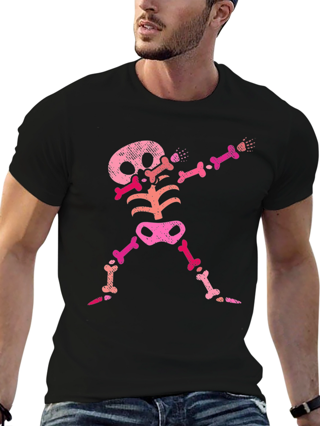 Pink Skeleton Dab Black T-Shirt