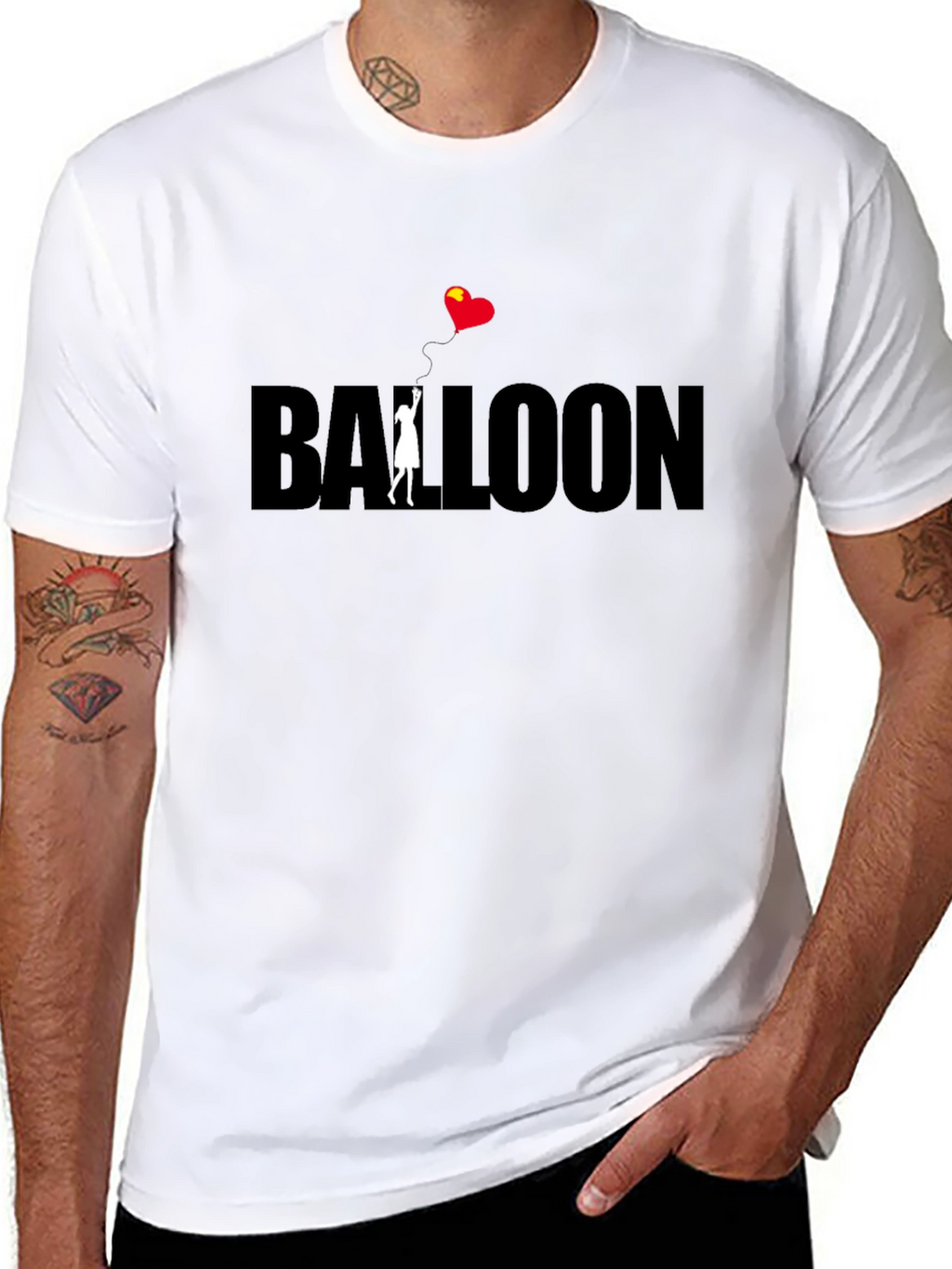 Balloon Heart Graphic Tee - Black Cotton Casual Wear