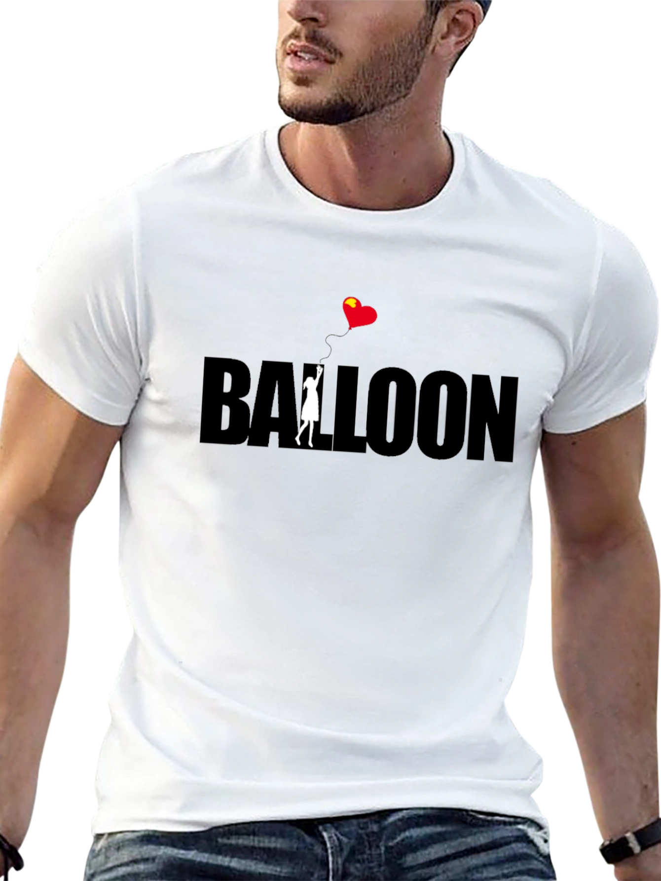 Balloon Heart Graphic Tee - Black Cotton Casual Wear