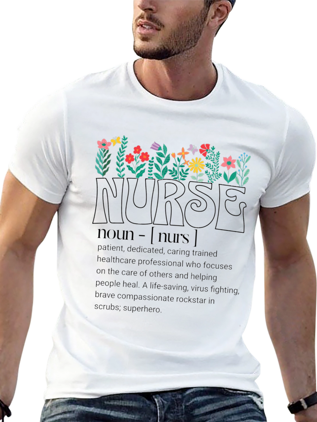 Floral Nurse Definition Black T-Shirt