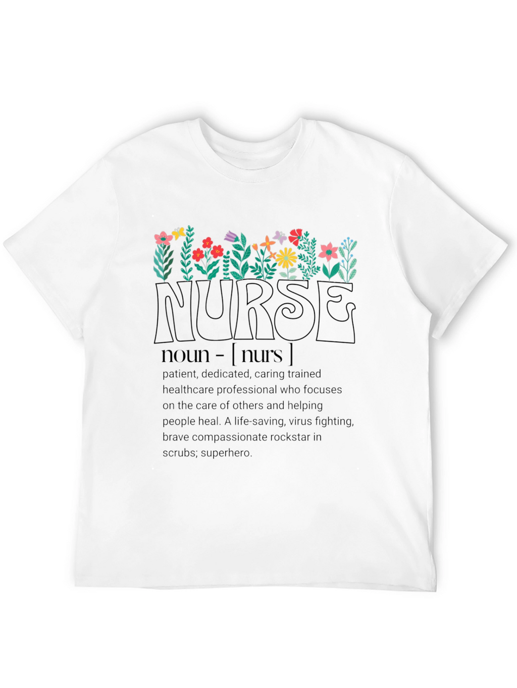 Floral Nurse Definition Black T-Shirt