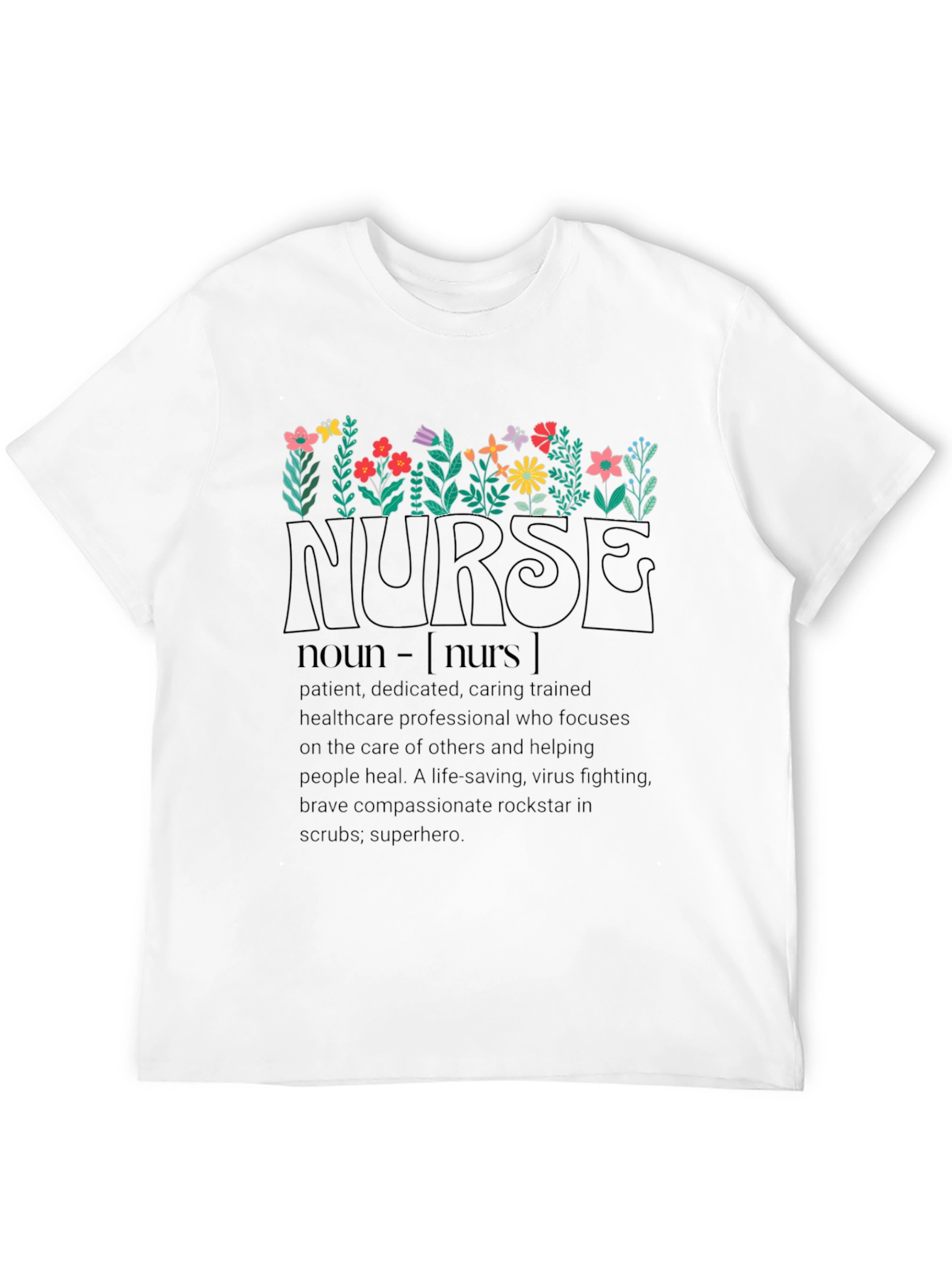 Floral Nurse Definition Black T-Shirt