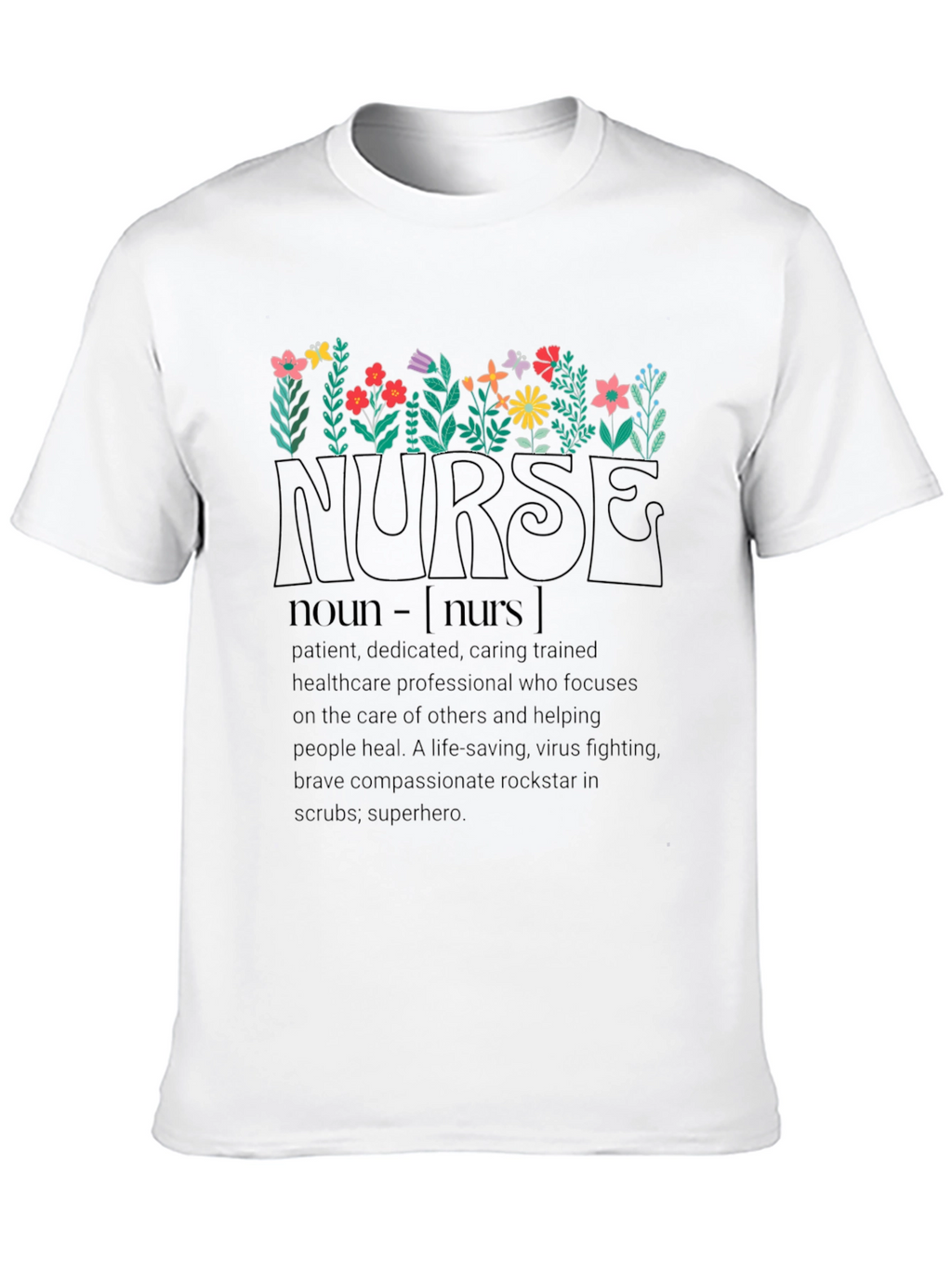 Floral Nurse Definition Black T-Shirt